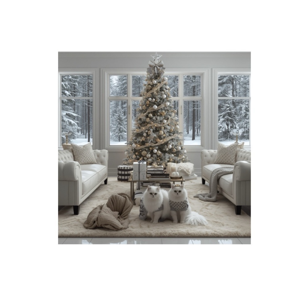HANDCRAFTED digital art print Luxurious Silver and Gold Holiday Tree wall decor